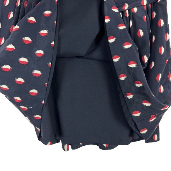 Madewell Skyline Navy Red White Ikat Printed Short Silk Skater Skirt - Picture 7 of 9